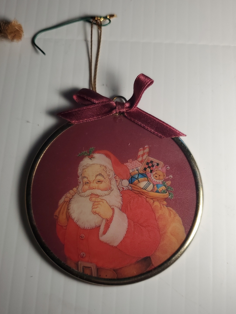 Vintage Festive Santa Holiday Ornament - Burgundy